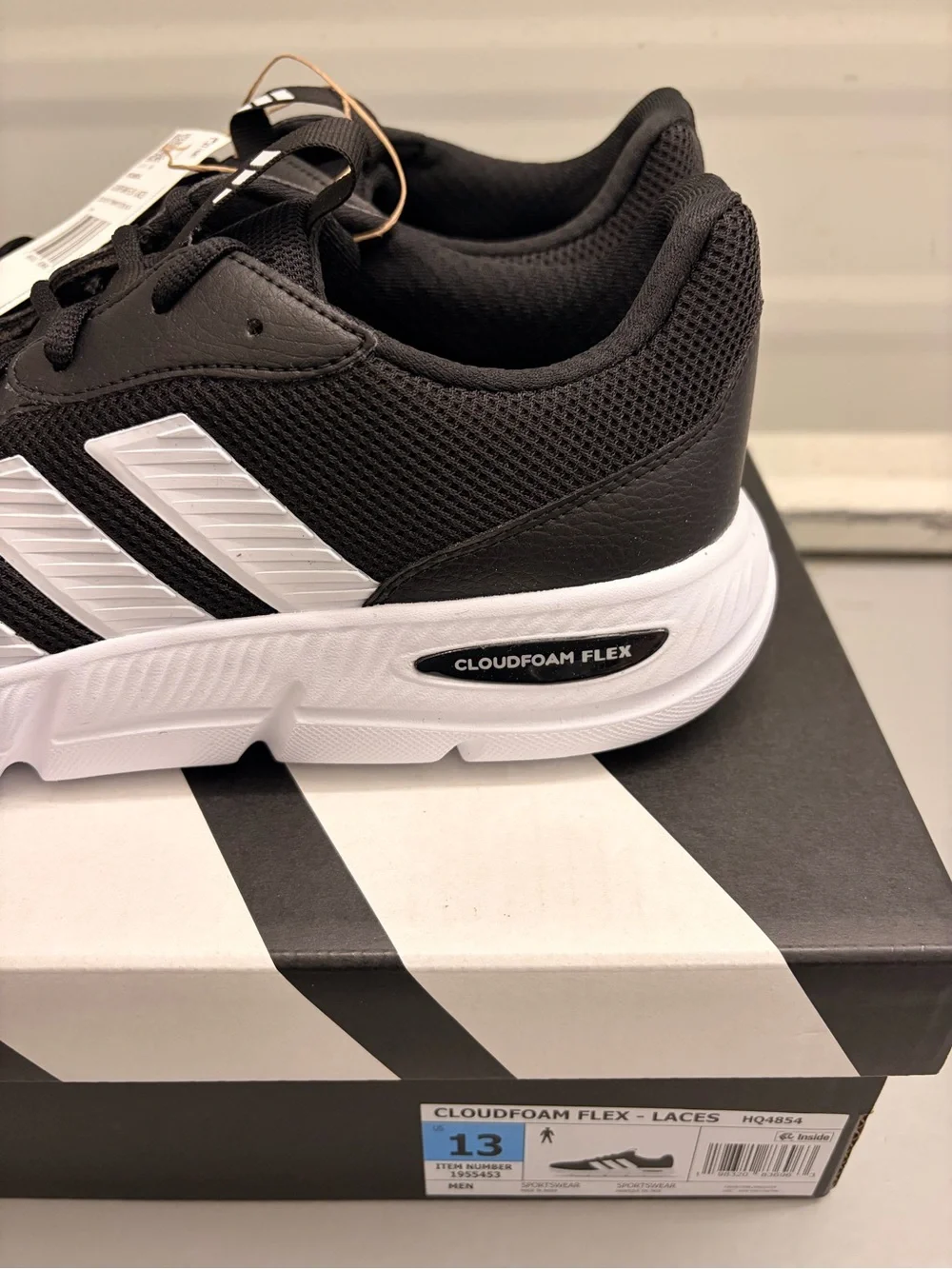 adidas Men's Cloudfoam Flex Laces Running Shoes Black White NIB - Size 13